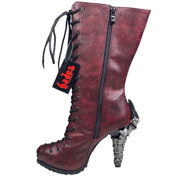 NWB Hades Women's Pyra Burgandy Steampunk Goth Biker Boots Size US 6 - Picture 2 of 12